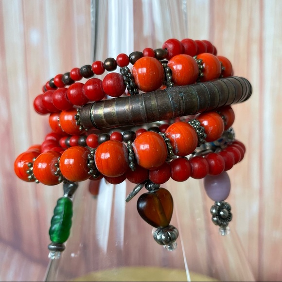 Set of Two Orange and Multi-Color Boho Bracelets (2 pieces) - Picture 2 of 12